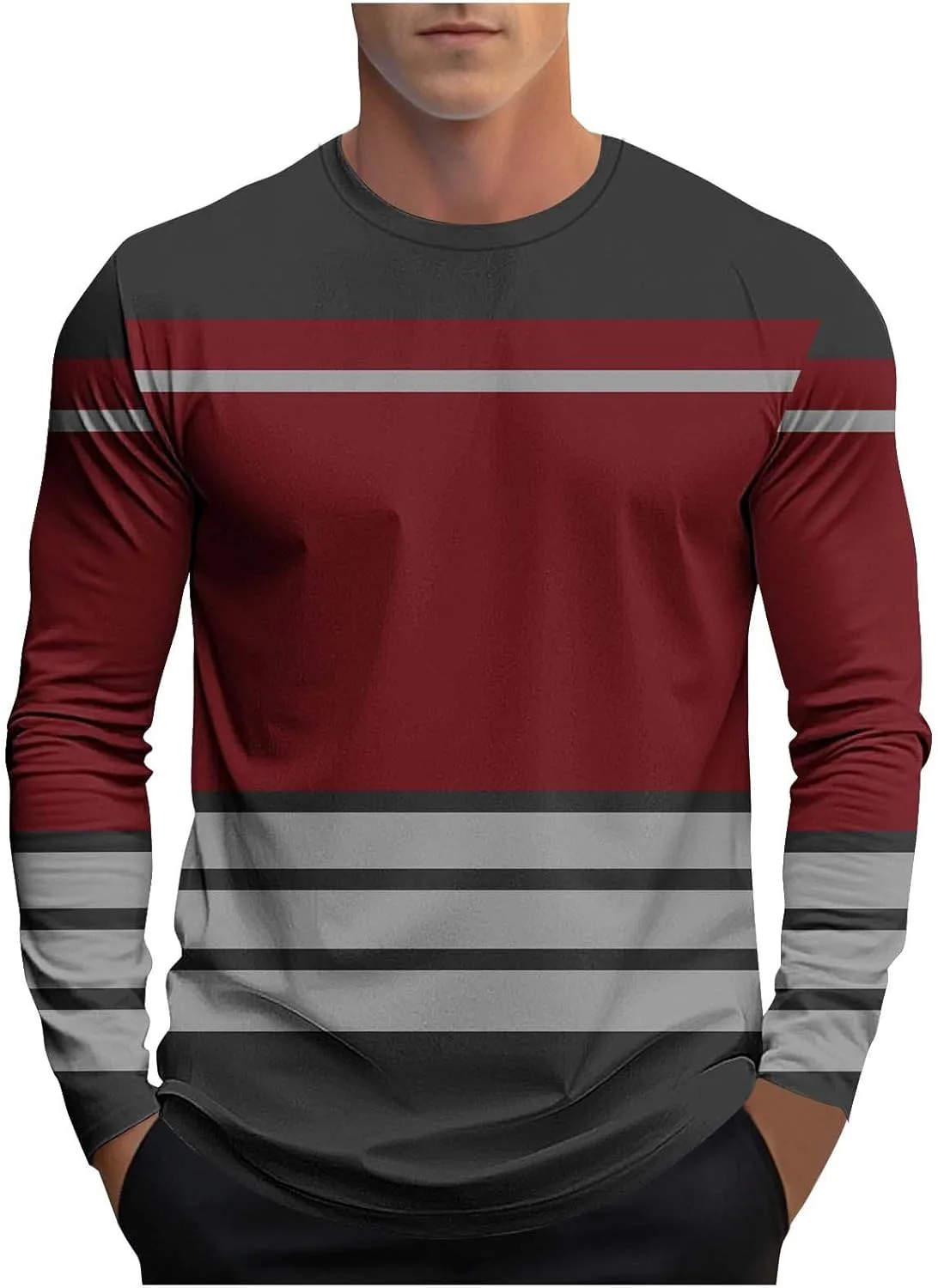 Мужская футболка с длинным рукавом Regular Fit, полоска, Crewneck