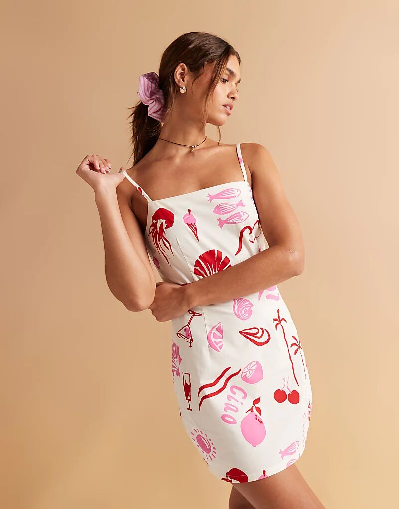 

Мини-платье ASOS DESIGN из поплина с принтом в стиле casual