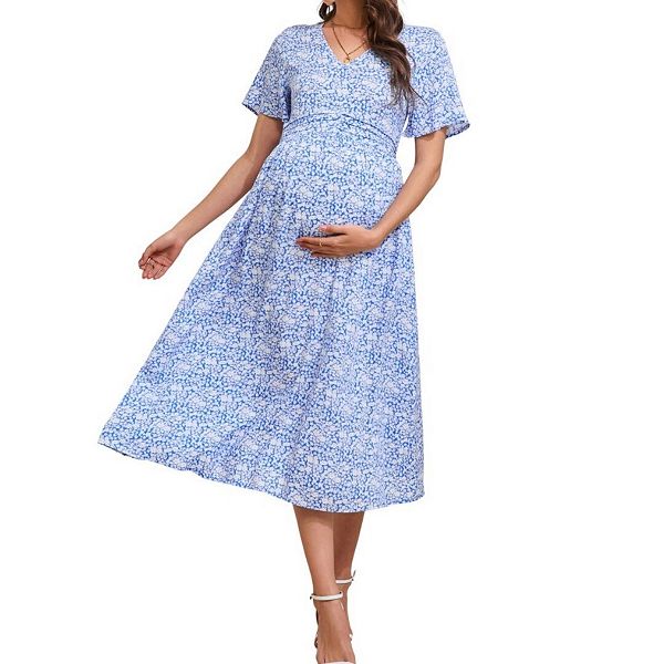 

Платье миди для беременных с V-образным вырезом и присборенной талией Yesfashion, Blue
