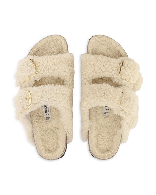 Женские шлепанцы из овчины с большой пряжкой Arizona Birkenstock, цвет Ivory/Cream — фото 3
