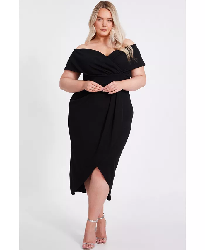

Платье миди с запахом Plus Size Scuba Crepe Bardot QUIZ, черный
