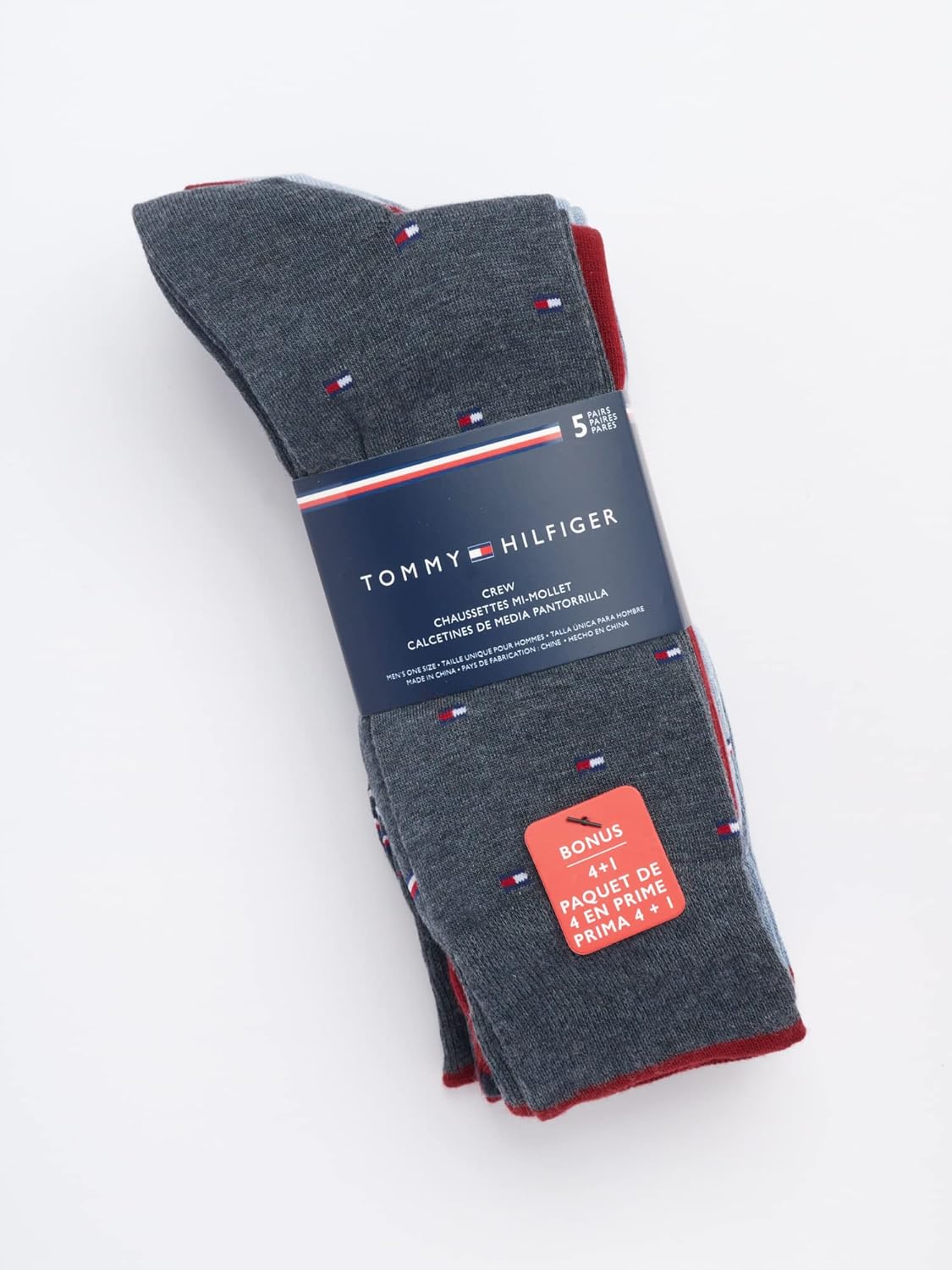 Мужские носки Tommy Hilfiger под повседневную одежду - 5 пар легких, комфортных, с узором, носков для мужчин - длинные рабочие носки (размер 7-12), Denim Assorted — фото 2