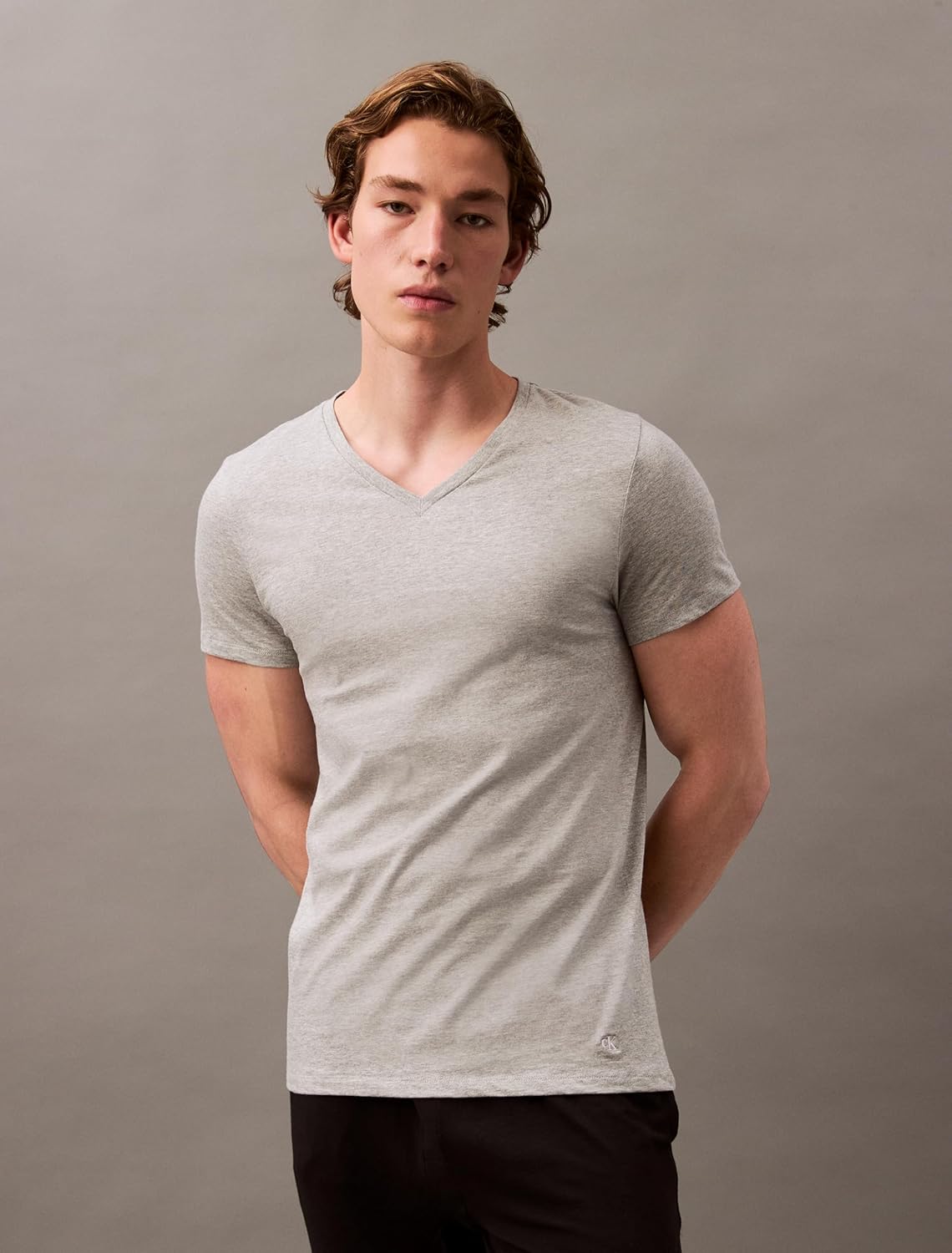 Комплект из 3 мужских классических хлопковых маек Calvin Klein, Black, Grey Heather, White Vneck — фото 2