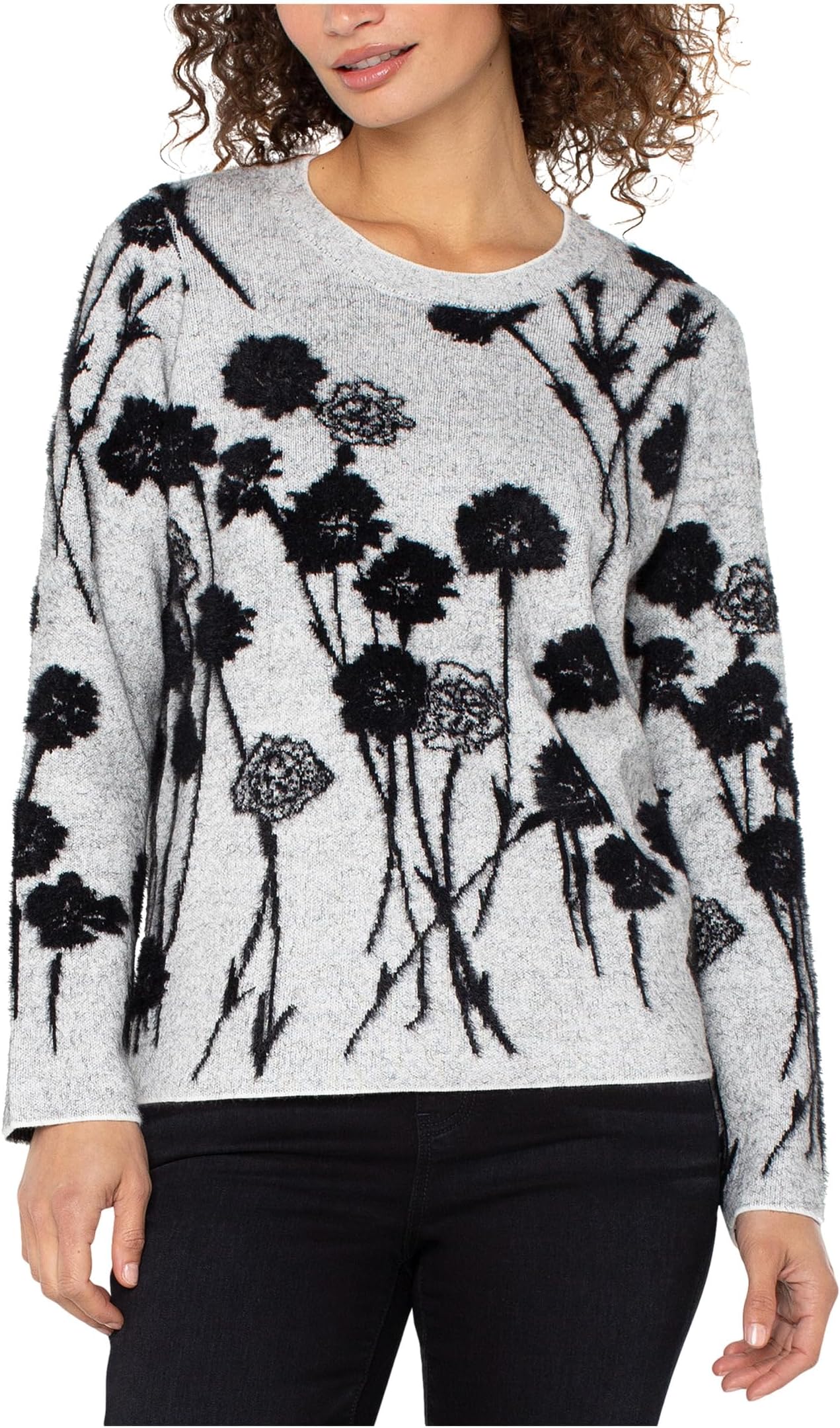 

Свитер Liverpool Los Angeles Women's Long Sleeve Crew Neck Sweater, Light Grey Black Floral