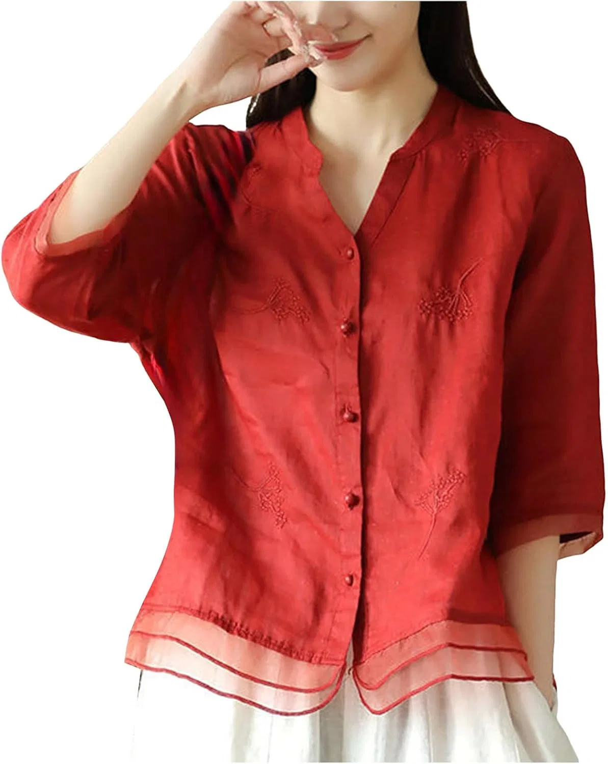 Футболка с цветочным принтом, свободная, Cotton Linen T-Shirt, красный