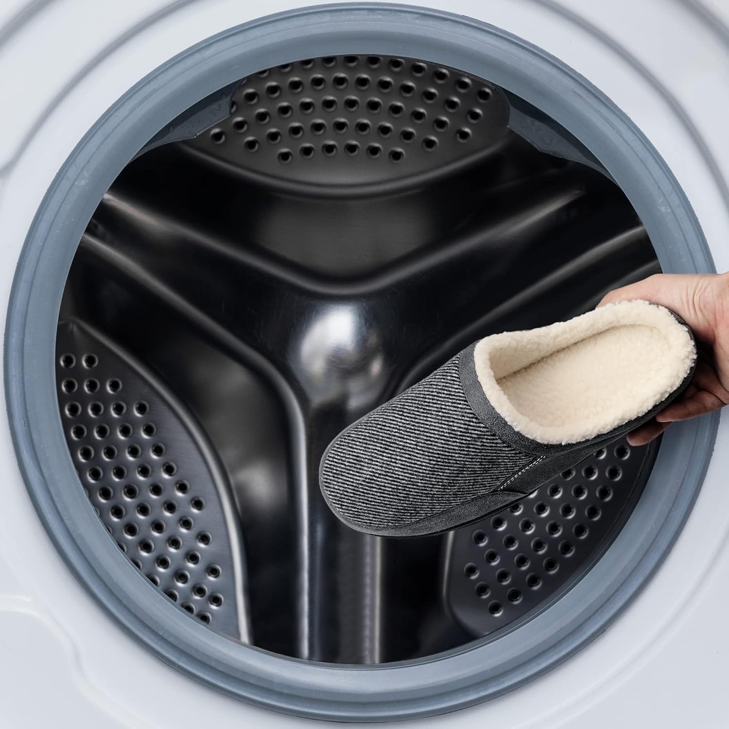 Мужские уютные тапочки DREAM PAIRS с ортопедической подошвой и мягкой плюшевой подкладкой, удобные для дома и улицы, можно стирать, светло-серый — фото 2