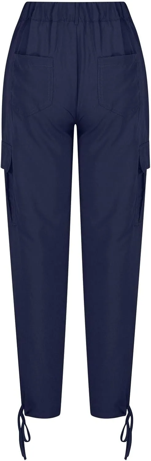 Женские карго штаны в стиле парашют с регулируемыми манжетами, завышенная талия и широкие штанины, модный кэжуал стритвир Generic, синий — фото 4