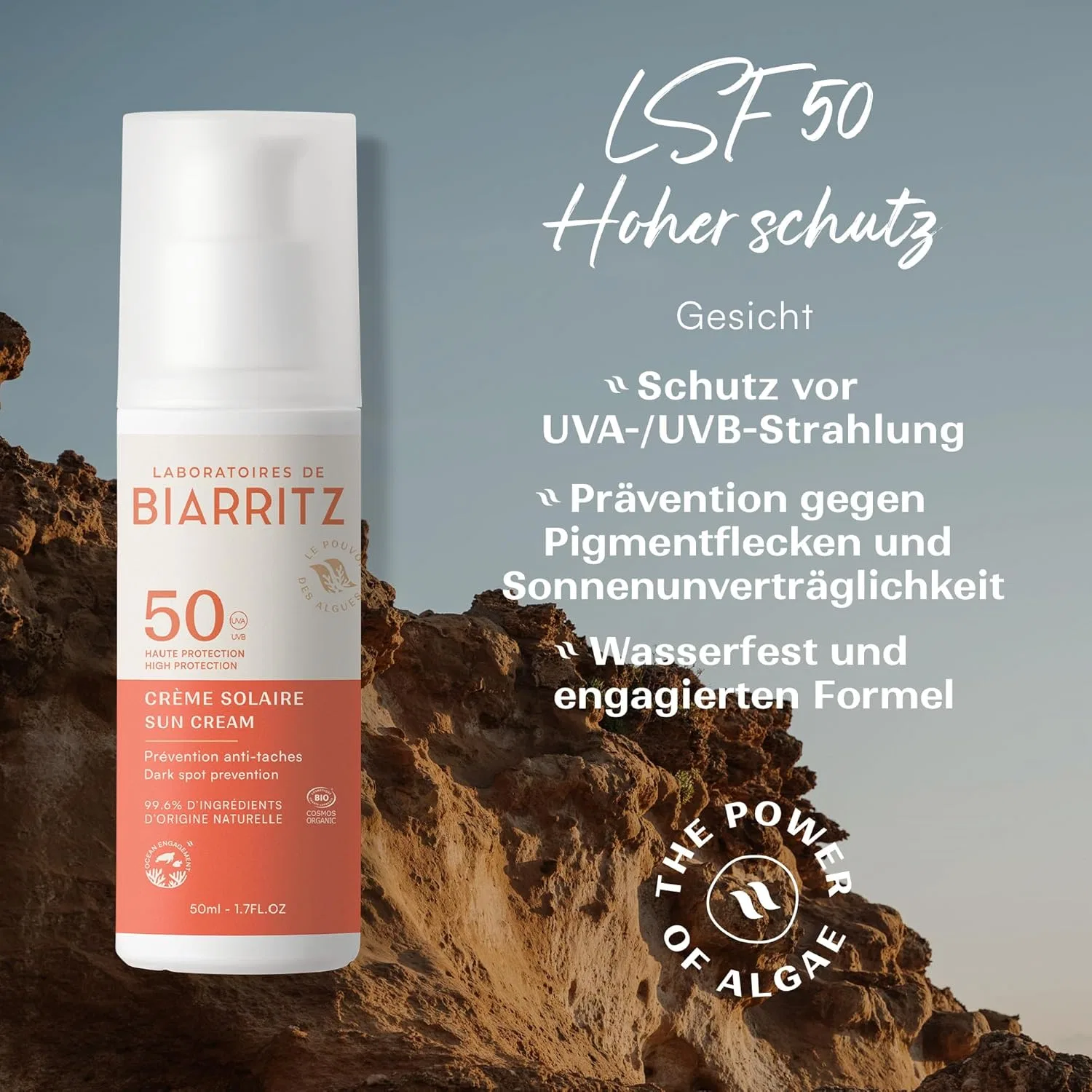 Органический солнцезащитный крем для лица SPF50 от Laboratoires de Biarritz, 50 мл Laboratoires De Biarritz — фото 2