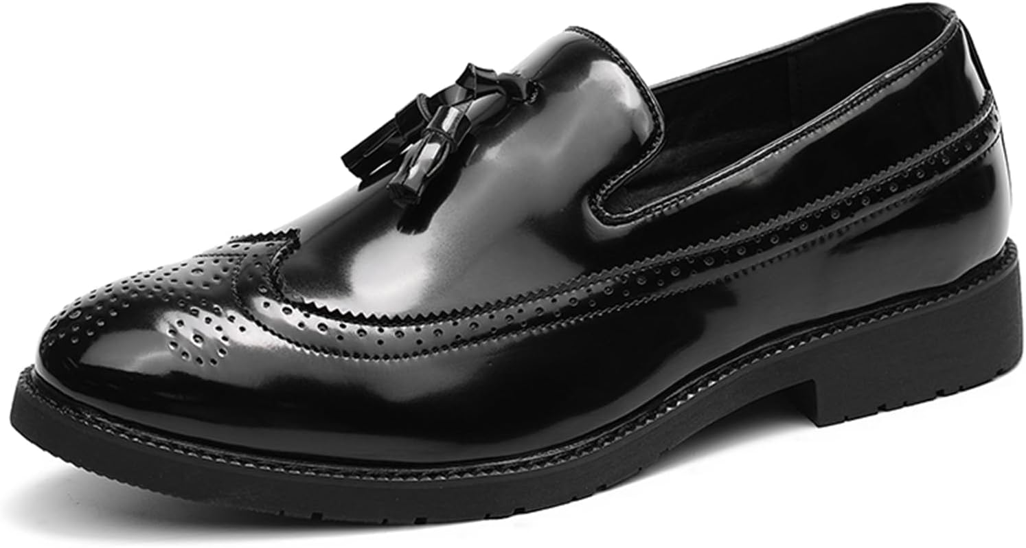 

Мужские лоферы из натуральной кожи с кисточками, блестящей отделкой, классической носочной стойкой, удобным низким каблуком, для формальных мероприятий, офиса, свадеб и вечеринок Psieicwm, черный