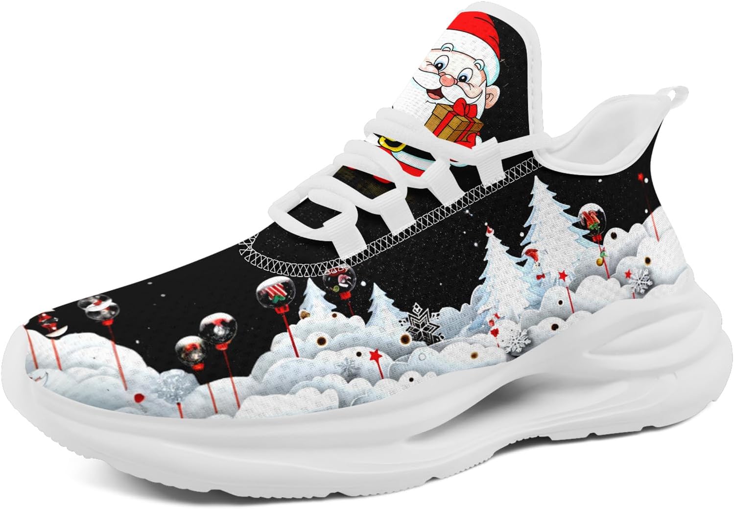 

Рождественские кроссовки для женщин и мужчин, легкие, дышащие, модные спортивные кроссовки для бега и тренажерного зала с принтом Санты Awsole, белый/черный/красный/коричневый