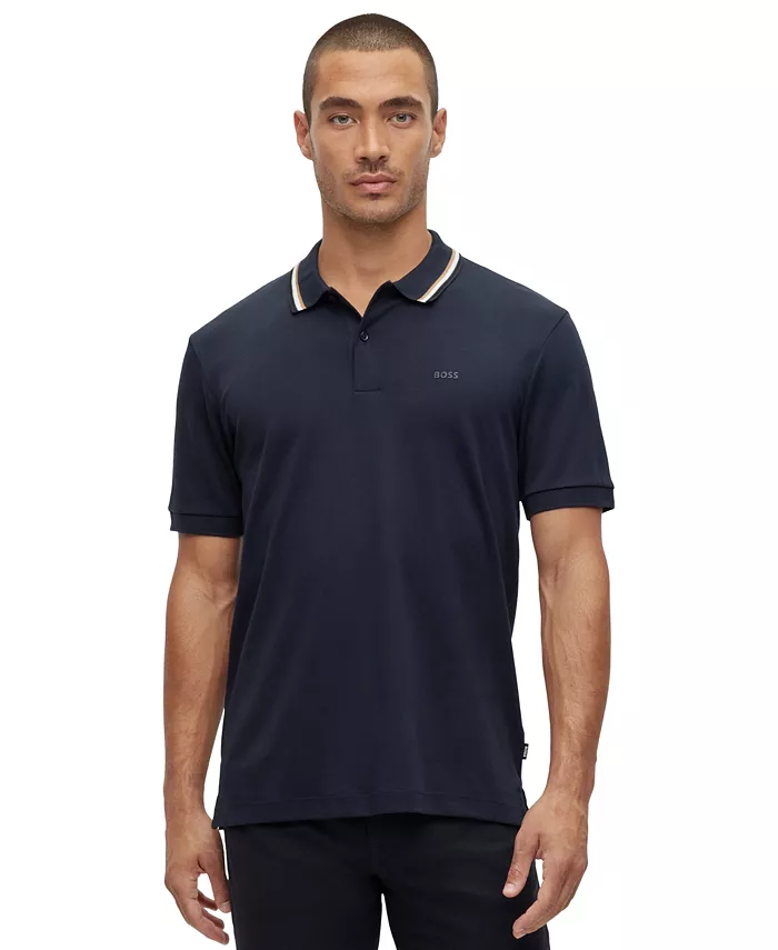 

Мужская поло с воротником и полосками, Slim-Fit Hugo Boss, синий