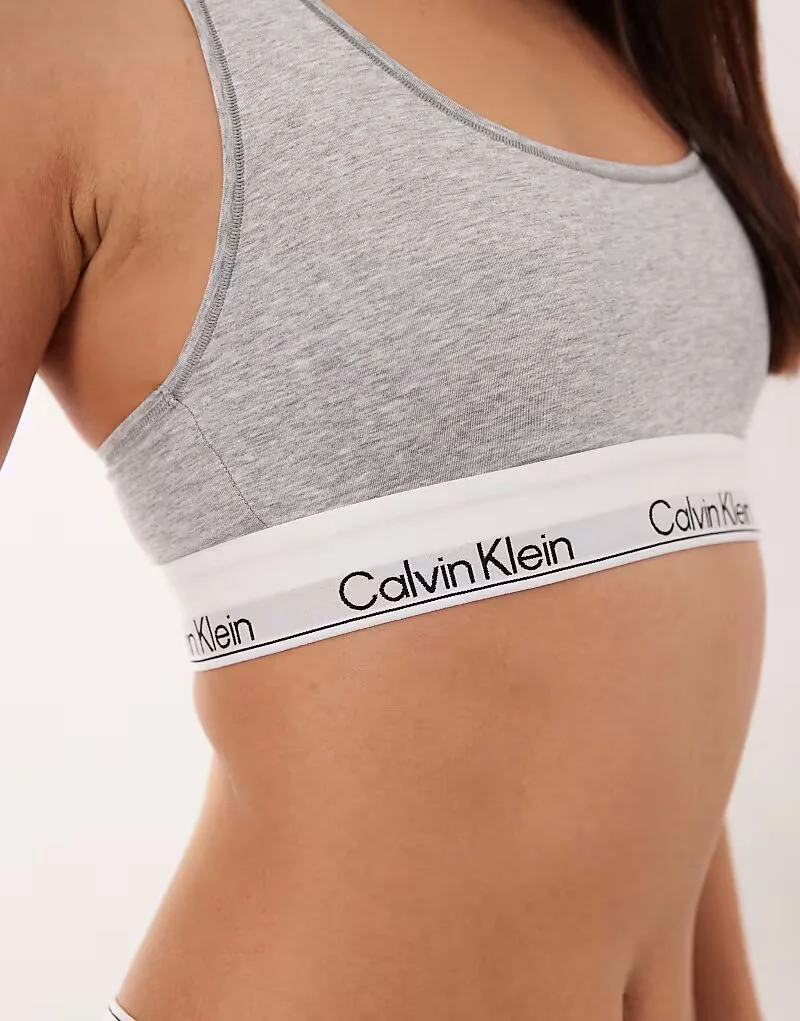 Бюстгальтер-топ Calvin Klein Icon Cotton Modal с вырезом-лодочкой, серый — фото 2