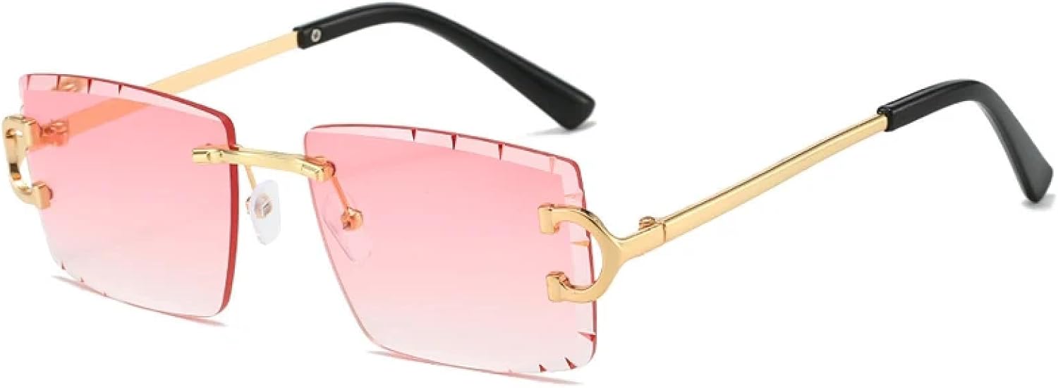 

Модные солнцезащитные очки в винтажном стиле для женщин и мужчин, без оправы, ретро, ​​роскошные, для путешествий, с защитой от УФ-излучения UV400 TKKTLLT, Gold Gradient Pink