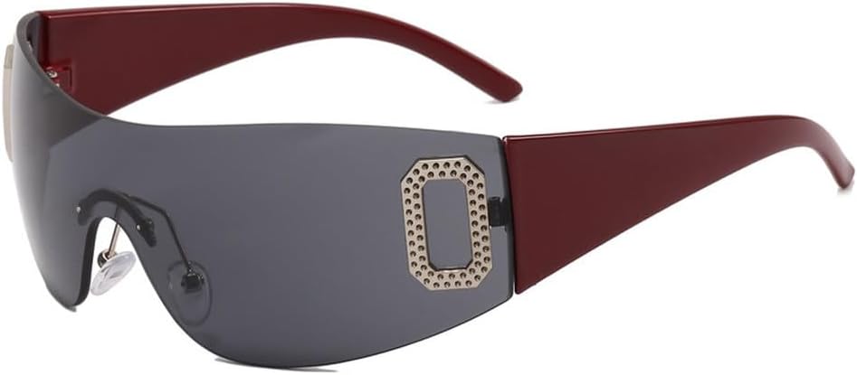 

Солнцезащитные очки без оправы для женщин и мужчин, цельные солнцезащитные очки, модные роскошные солнцезащитные очки в стиле стимпанк, защита от ультрафиолета UV400 TKKTLLT, Claret Red Gray