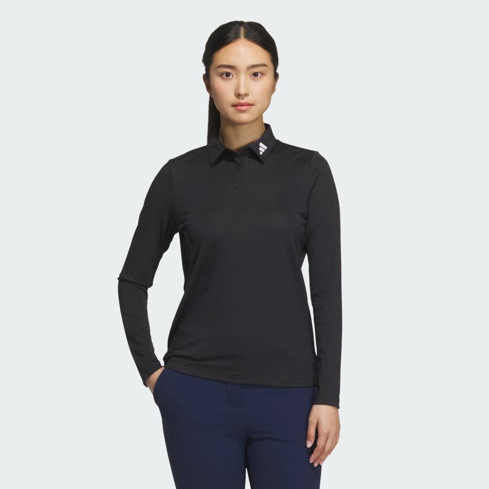 Поло с жаккардовым узором и длинными рукавами Adidas, black