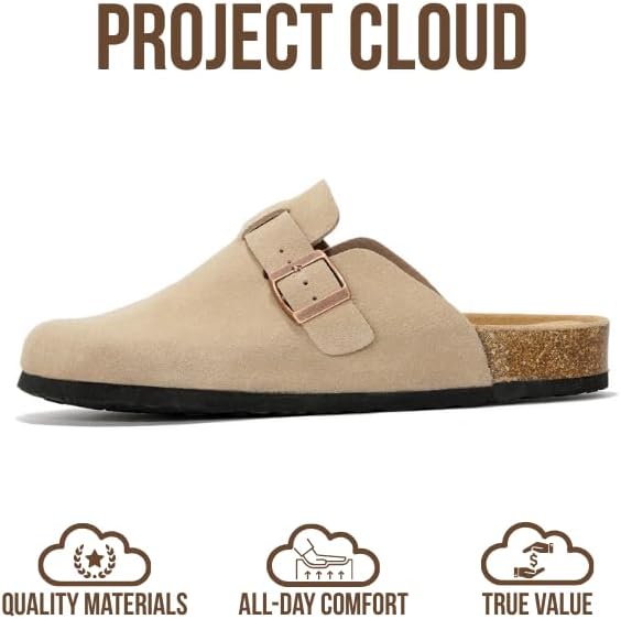 Мужские сабо Project Cloud - 100 натуральная кожа полного слоя, сабо с мемори-пеной для мужчин, поддержка свода стопы, пробковая стелька, противоскользящая подошва (Brooklyn), песочный — фото 3