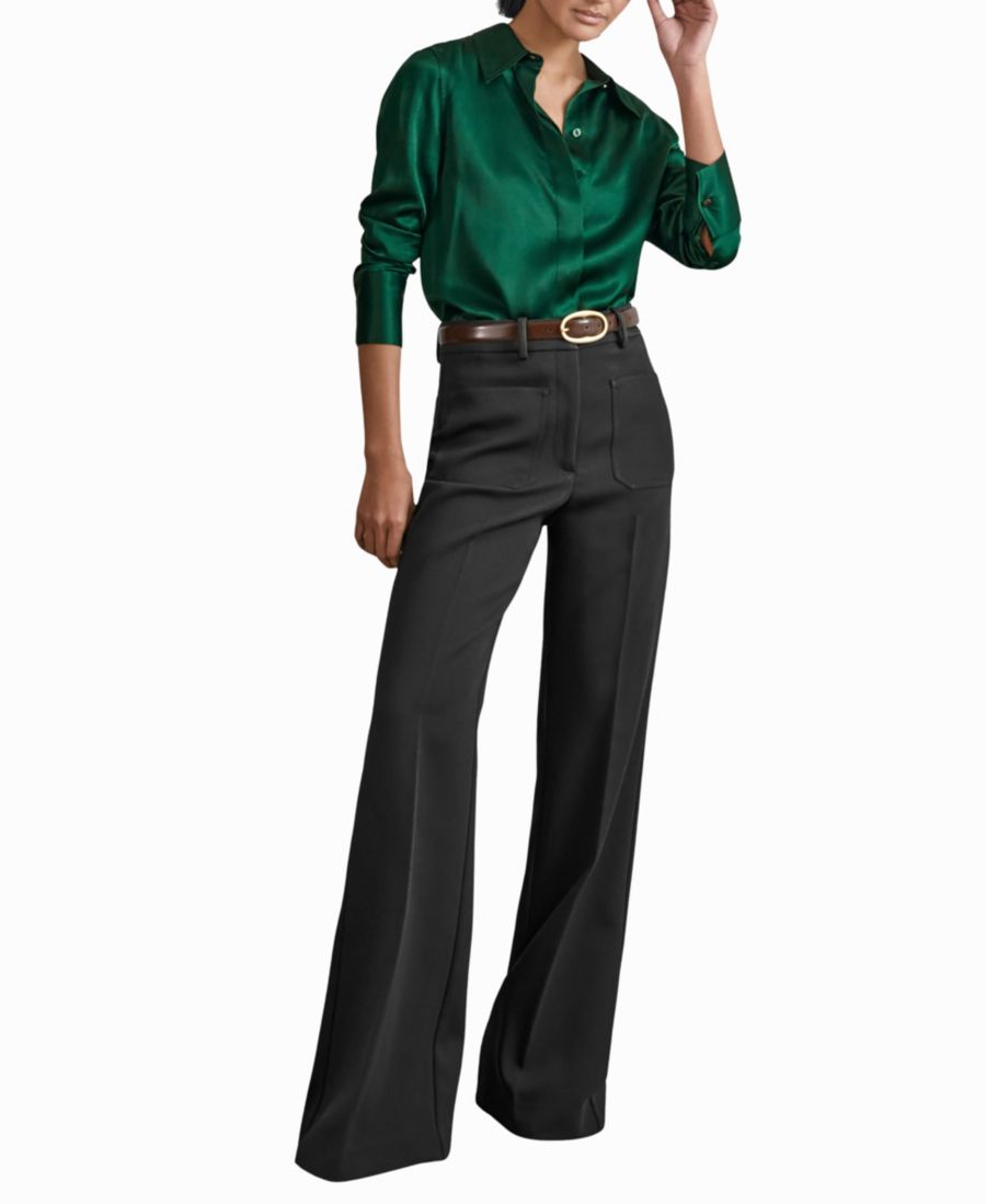 

Женская рубашка из шелкового атласа со скрытой застежкой REISS, Green