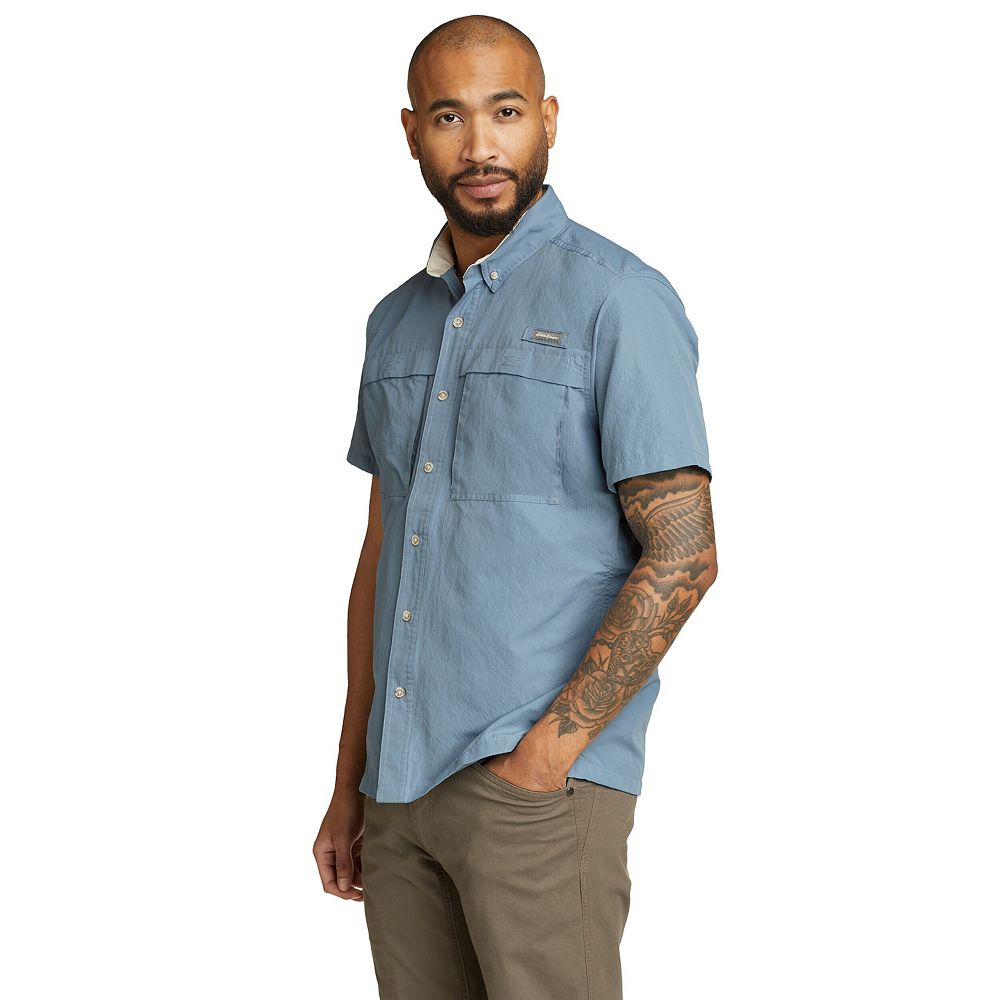 

Big & Tall Eddie Bauer Рубашка на пуговицах с короткими рукавами Ripstop Guide, цвет Chambray Blue