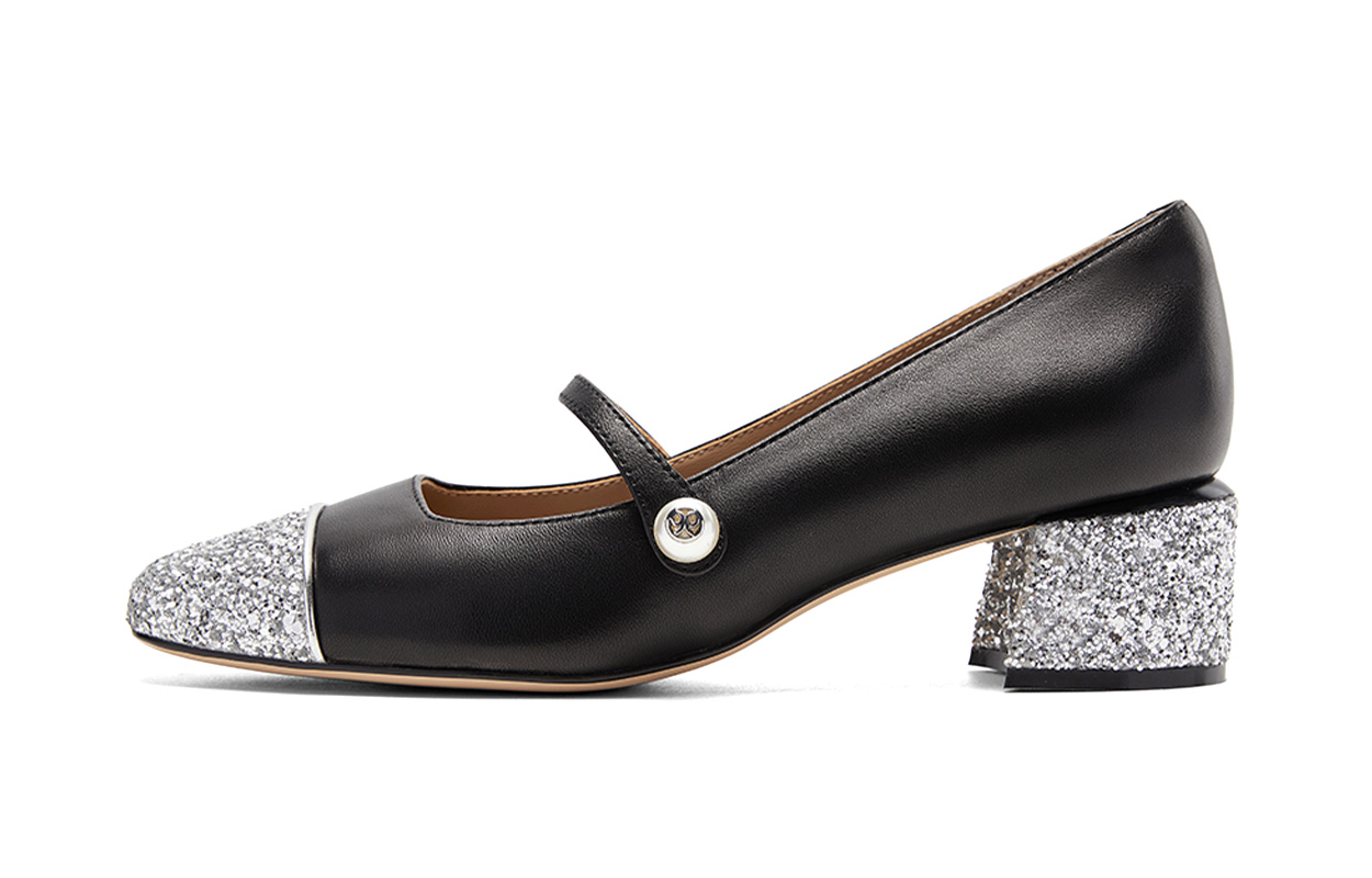 Туфли Мэри Джейн на массивном каблуке 4,5 см женские NINE WEST, Black Silver