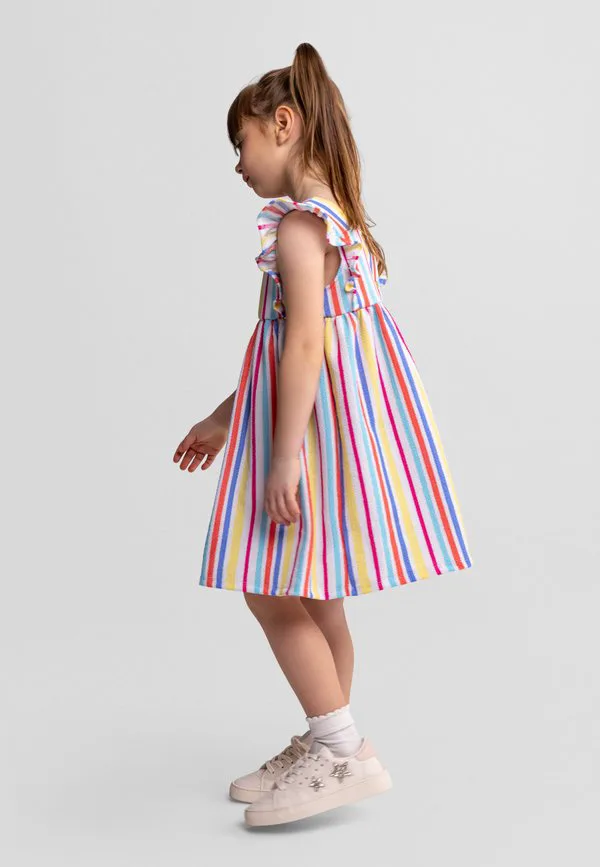 Полосатое повседневное платье с оборками на рукавах Minoti, Multi-Coloured — фото 2