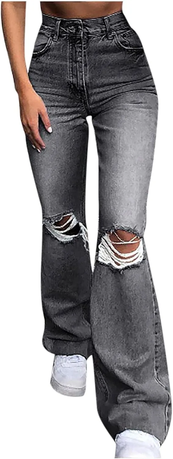 

Женские рваные расклешенные джинсы Boyfriend