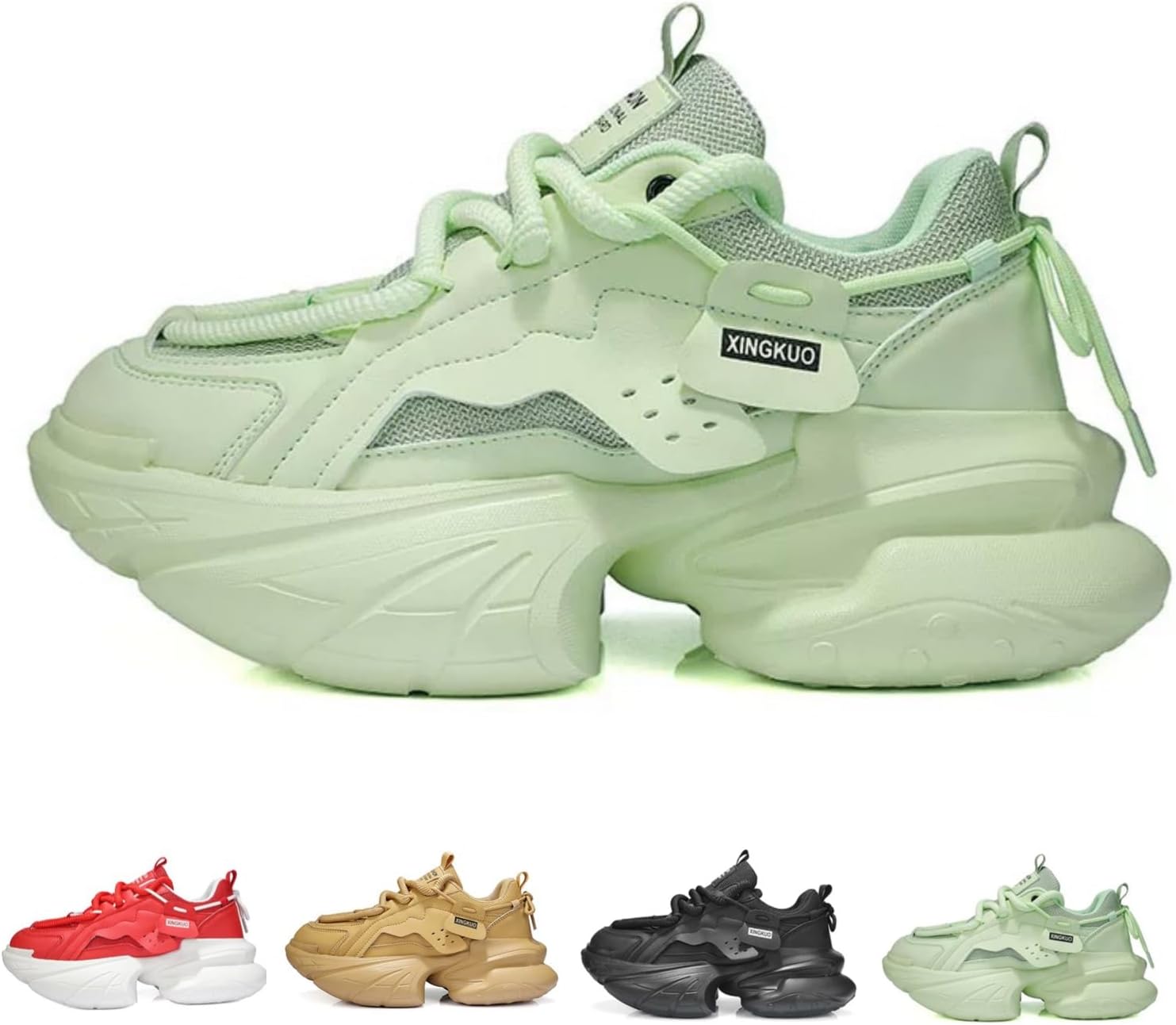 

Мужские модные кроссовки в стиле Y2K с массивной подошвой, дышащей сеткой, уличный стиль, повседневные обувь для ходьбы на улице для мужчин и женщин Macefil, зеленый