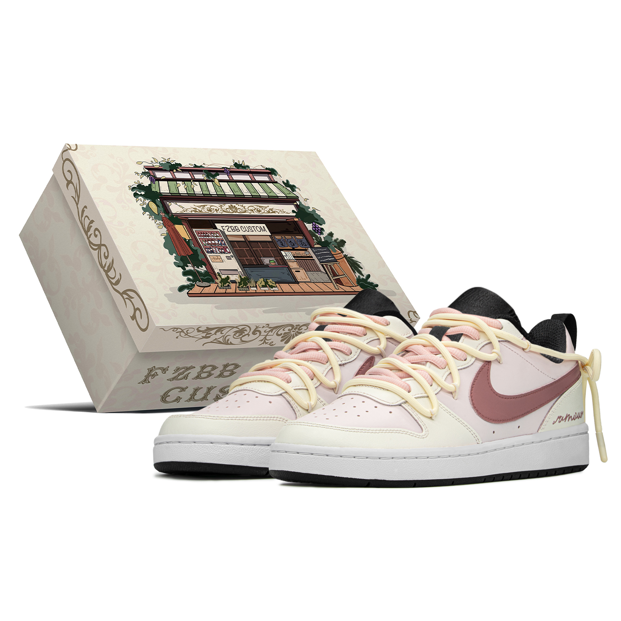 

Кроссовки Nike Court Borough Skateboarding Shoes Women's Low-top Beige/Pink, белый/фиолетовый