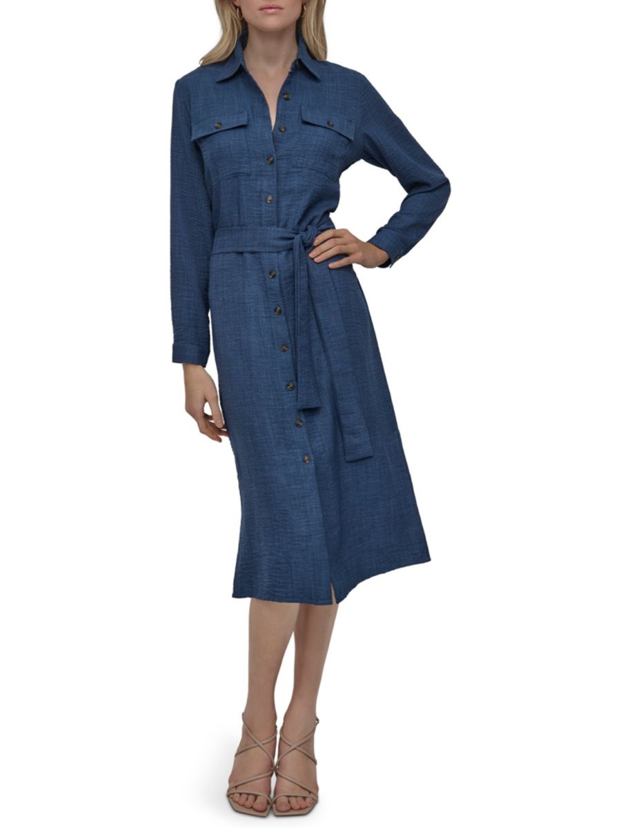 

Джинсовое платье-рубашка с поясом DKNY, цвет Denim