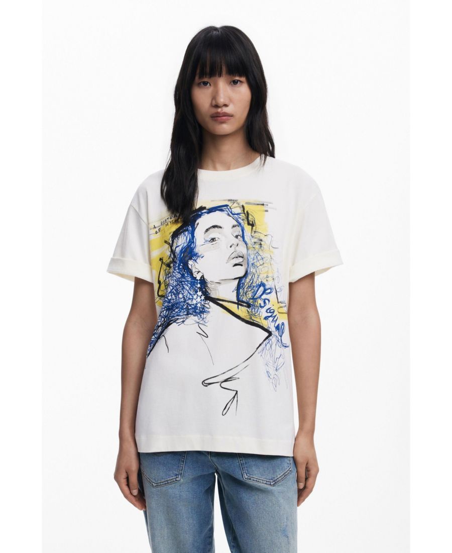 

Женская футболка с портретом Desigual, White, Белый, Женская футболка с портретом Desigual, White