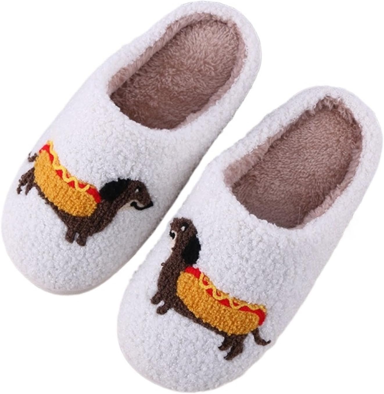 

Милые домашние тапочки с животными для женщин и мужчин, для улицы и дома, забавные плюшевые, мягкие, теплые, пушистые, кавайные, с нескользящей подошвой Elirar, Hot Dog