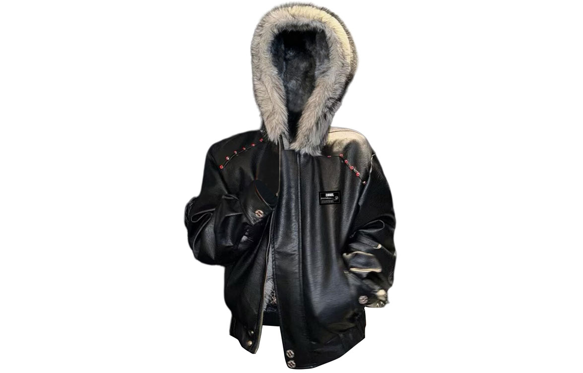 

ZIAREL Пуховик Unisex Black с меховым воротником утепленный