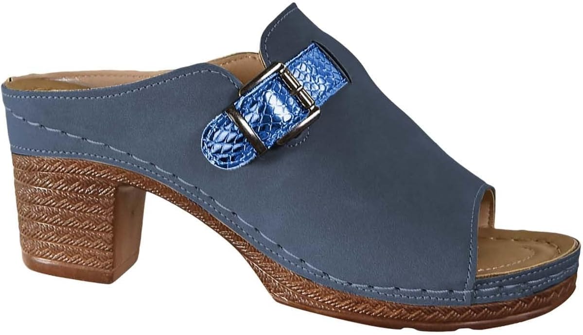 

Женские сандалии на массивном каблуке, праздничные с открытым носком, легкие прогулочные туфли, шлепанцы на платформе, удобные сандалии на танкетке Generic, синий