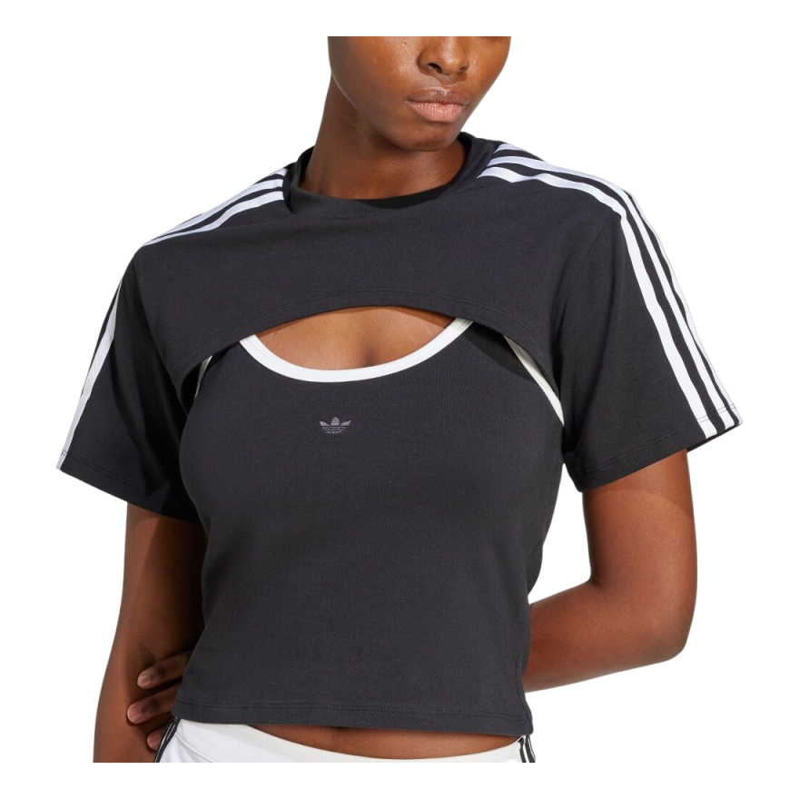 (WMNS) Футболка Adidas из двух частей с короткими рукавами, азиатский размер, цвет «черный» — фото 2