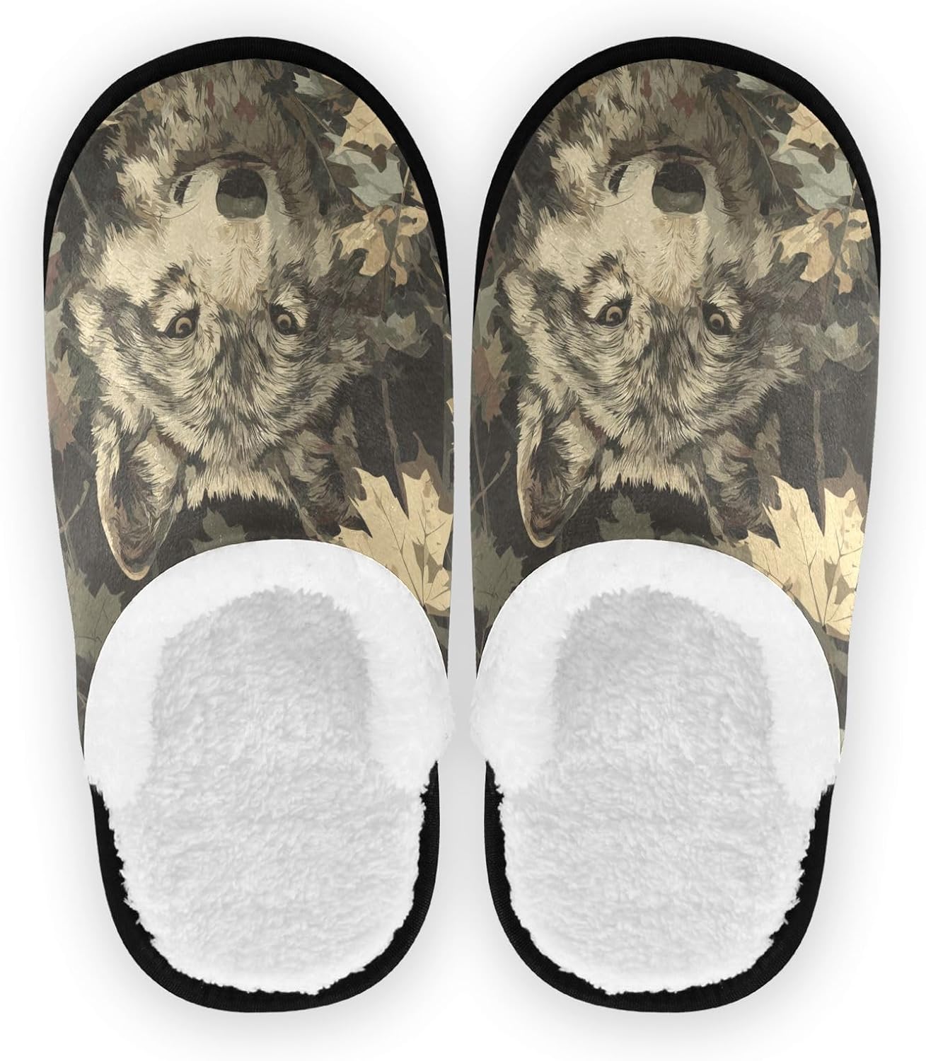 

Домашние тапочки JHKKU из мягкого ворса, теплые, нескользящие, для женщин и мужчин, уютные, для дома и путешествий, Camo Wolf