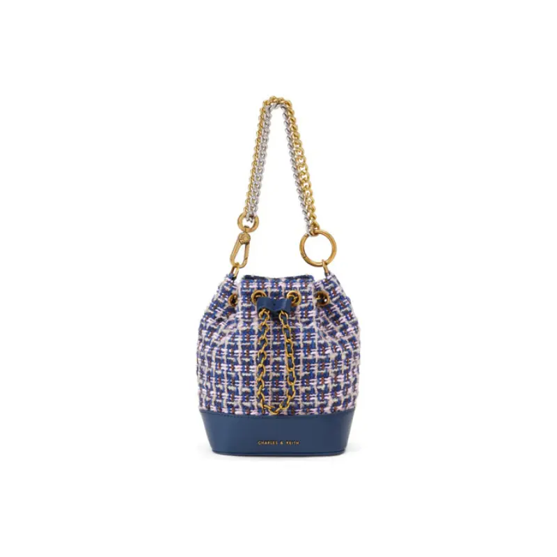

CHARLES&KEITH Твидовая сумка ведро через плечо кроссбоди женская разноцветная, Navy Dark Blue