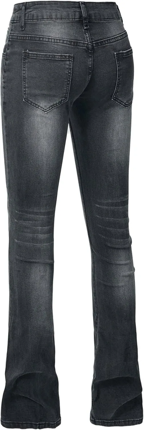 Джинсы Boot Cut для женщин Mid Rise с потертостями — фото 2