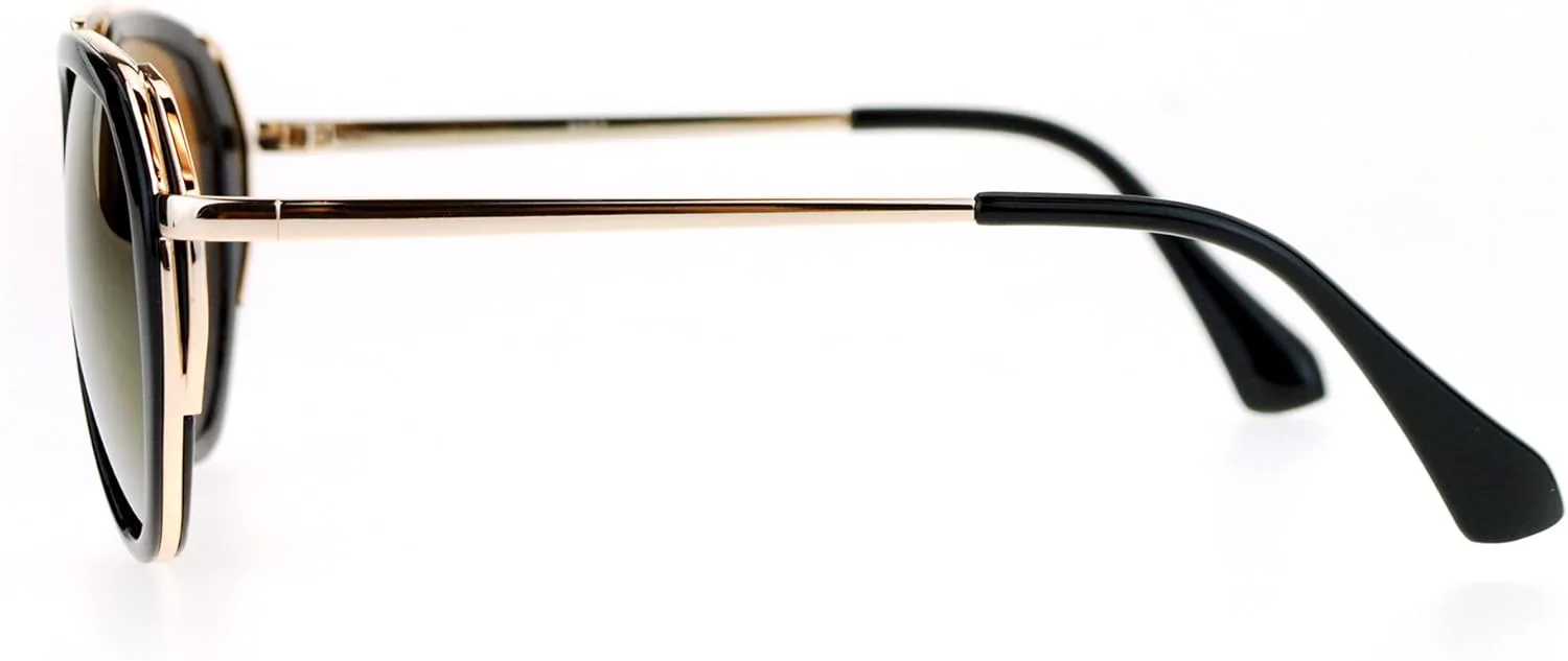 

Женские солнцезащитные очки-авиаторы в стиле ретро, ​​двойная оправа, зеркальные линзы, защита от УФ-излучения UV 400 JuicyOrange, Black Gold (Brown Mirror)