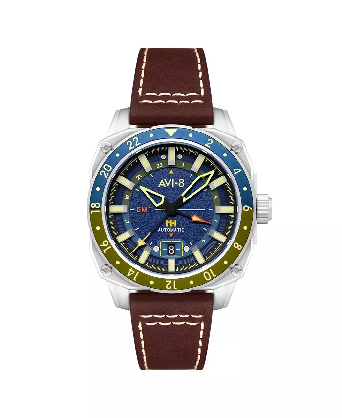 

Мужские часы Hawker Hunter Atlas GMT с автоматическим механизмом, коричневый кожаный ремешок, 44 мм AVI-8