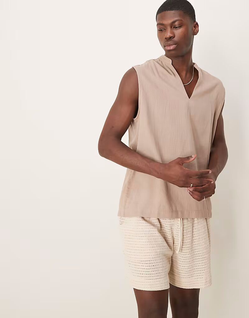 

Рубашка через голову ASOS DESIGN с воротником-стойкой в ​​каменном цвете