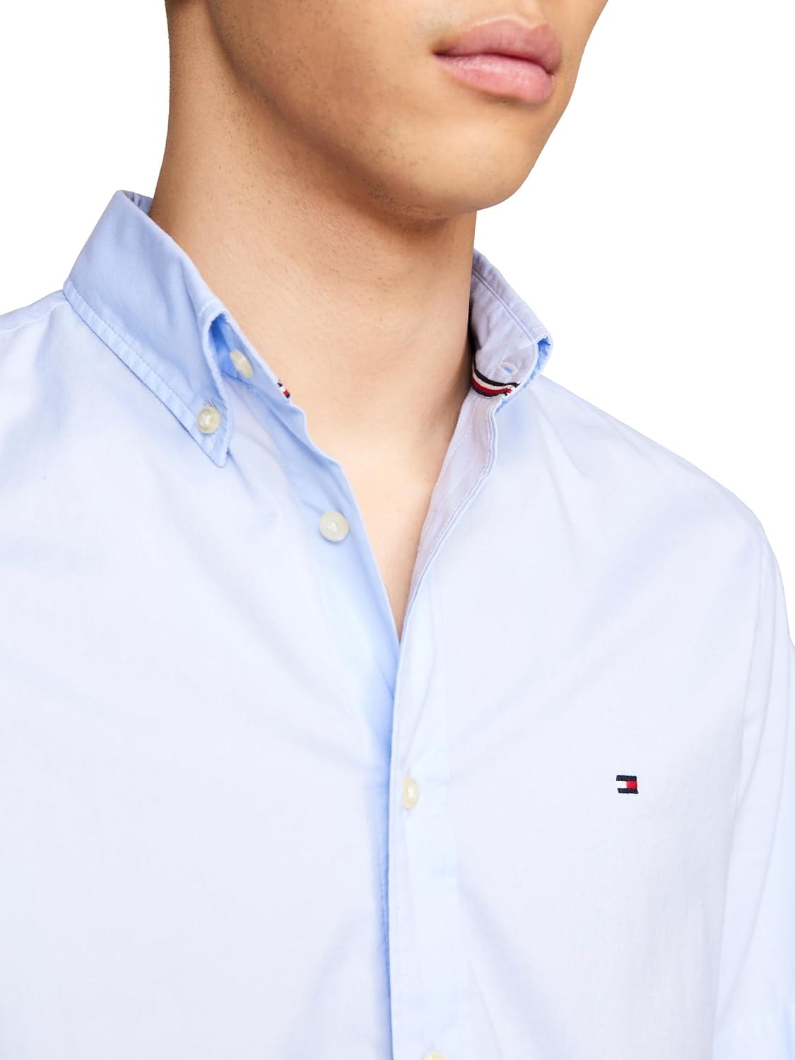 Мужские рубашки Tommy Hilfiger с коротким рукавом из поплина, классический крой, мужские рубашки на пуговицах, Sweet Blue — фото 2