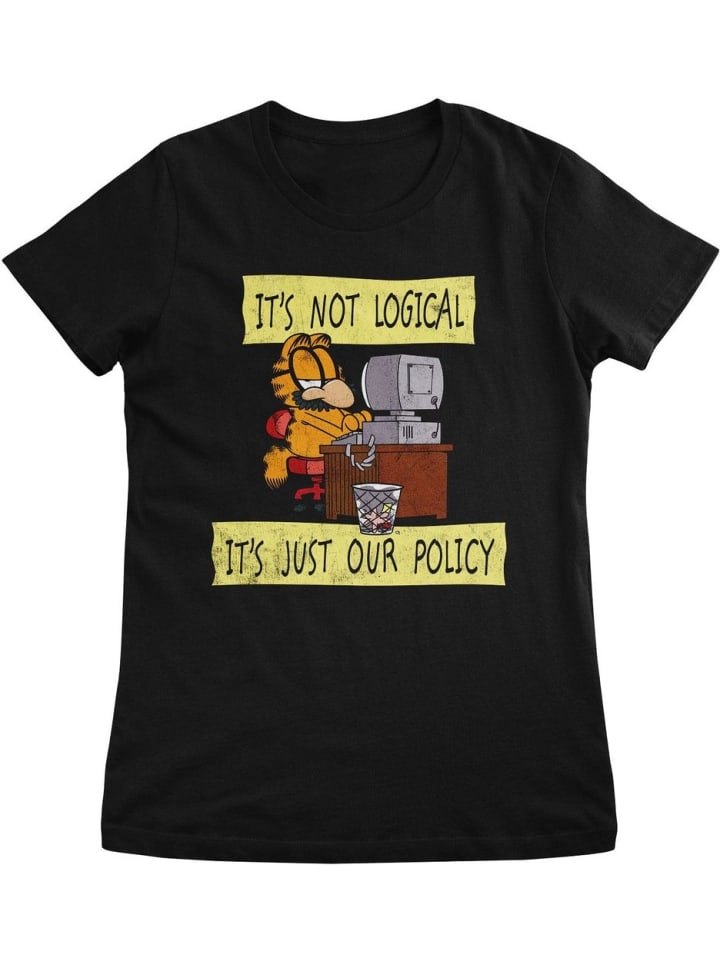

Футболка с надписью It's Not Logical It's Just Our Policy Girly Tee черного цвета Garfield, Черный, Футболка с надписью It's Not Logical It's Just Our Policy Girly Tee черного цвета Garfield