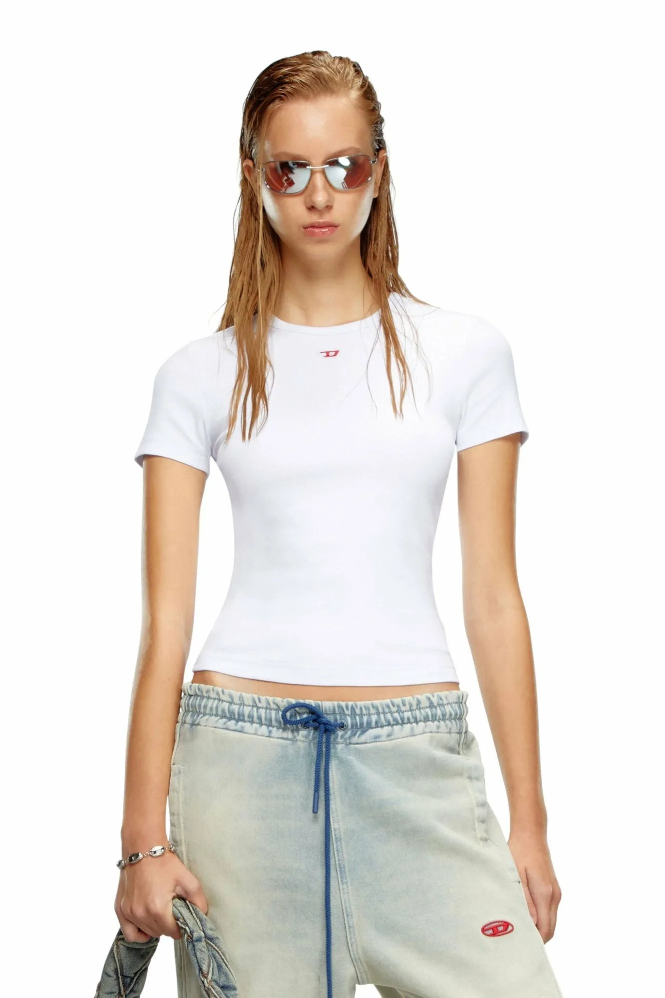 Женская футболка с одним углом Diesel, цвет White