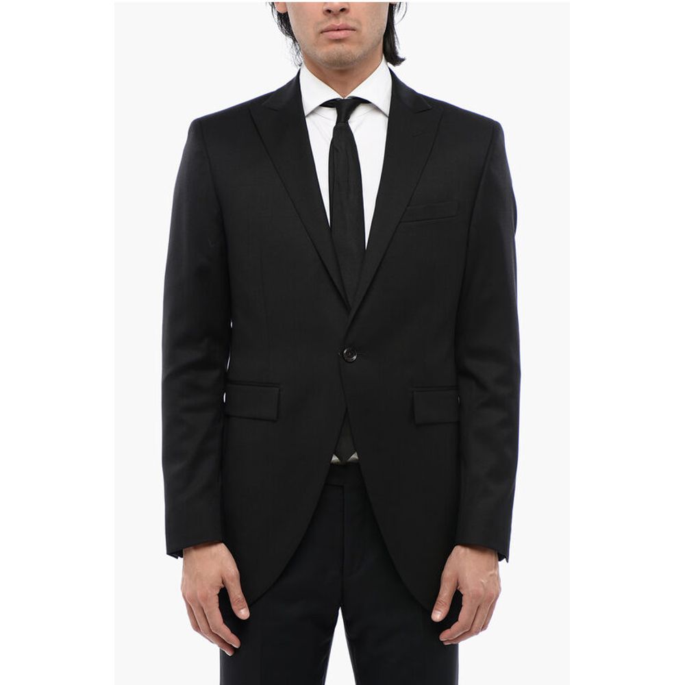 

Пиджак CC COLLECTION Virgin Wool and Silk 1-Button Blazer with Peak Corneliani, черный