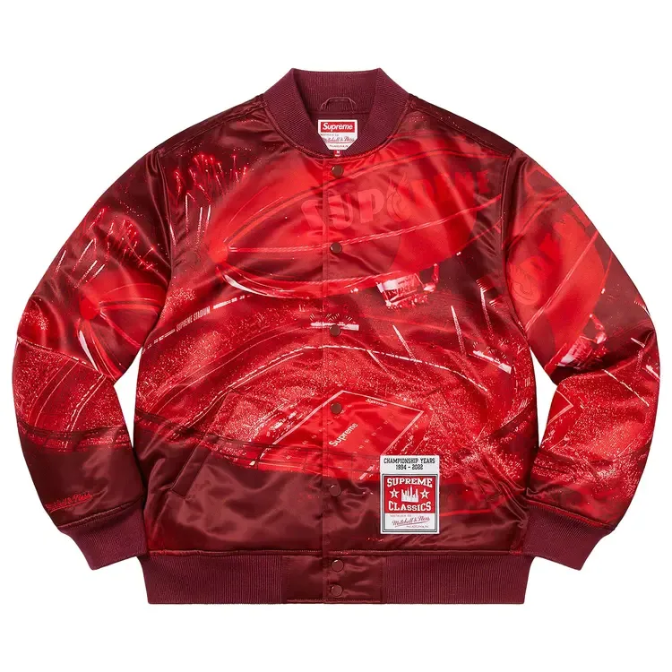 Куртка Supreme x Mitchell & Ness Stadium Satin Varsity Jacket 'Red'