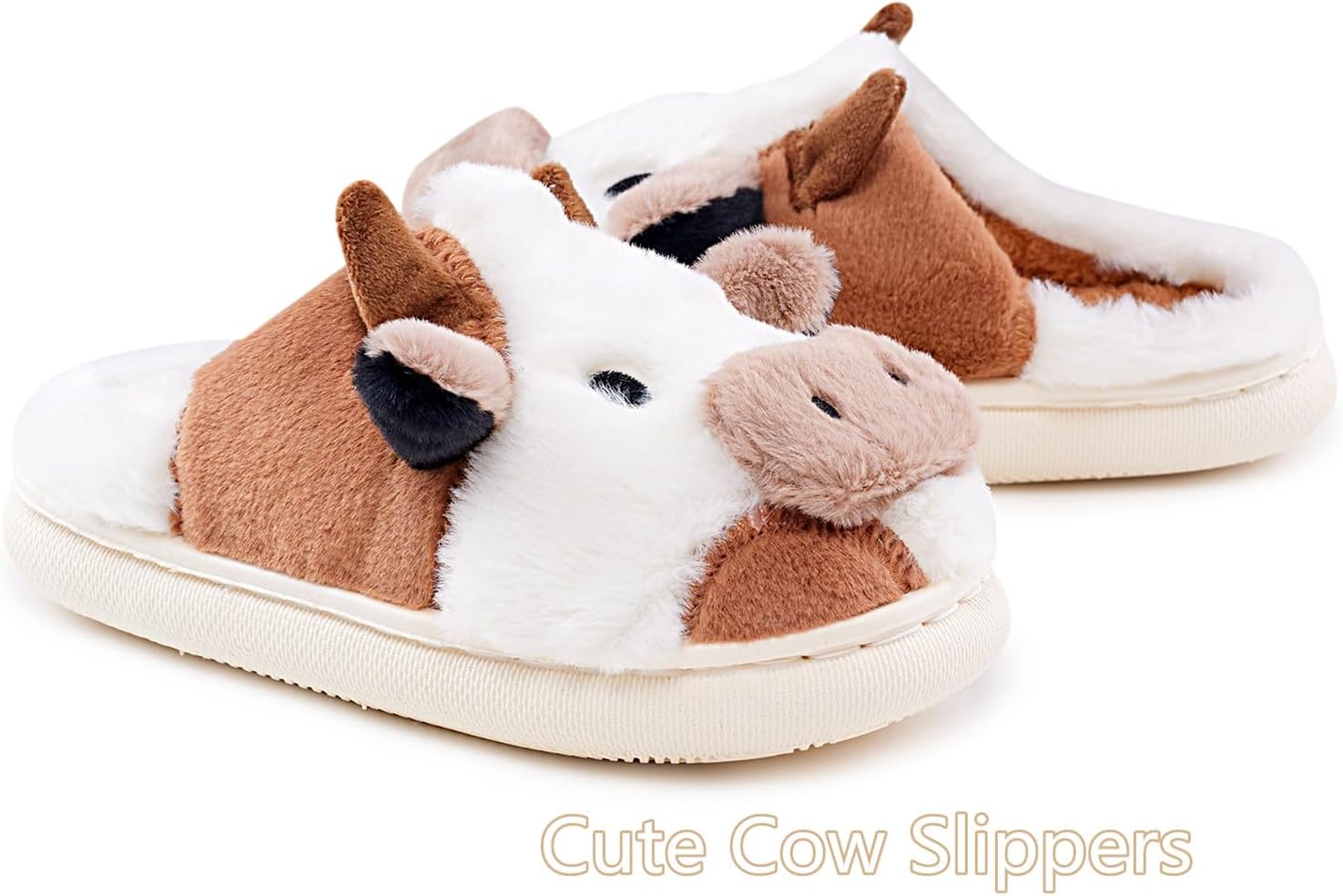 Домашние тапочки Sharllen Fuzzy Cow для детей, милые пушистые тапочки в виде коровы, детская обувь для девочек и мальчиков, мультяшные тапочки для дома, для использования внутри и на улице, коричневый — фото 4