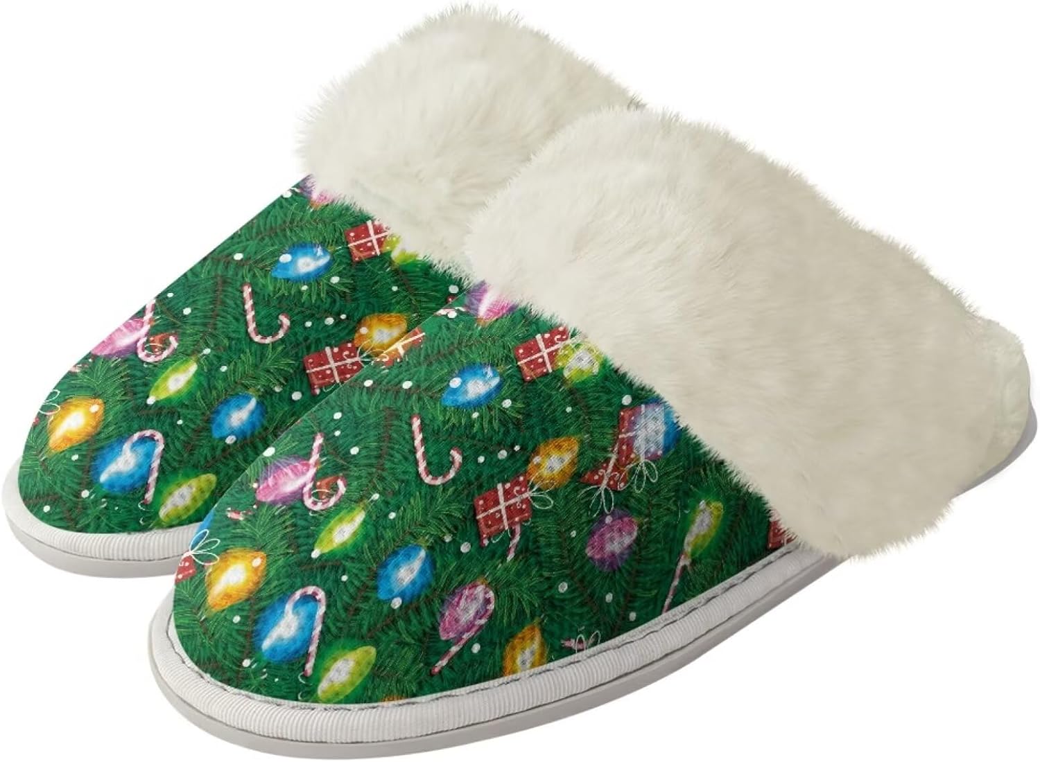 

Женские и мужские теплые тапочки мягкие плюшевые домашние тапочки с противоскользящей подошвой, пушистым воротником, для спальни, для дома и улицы Jiquruby, Christmas Tree