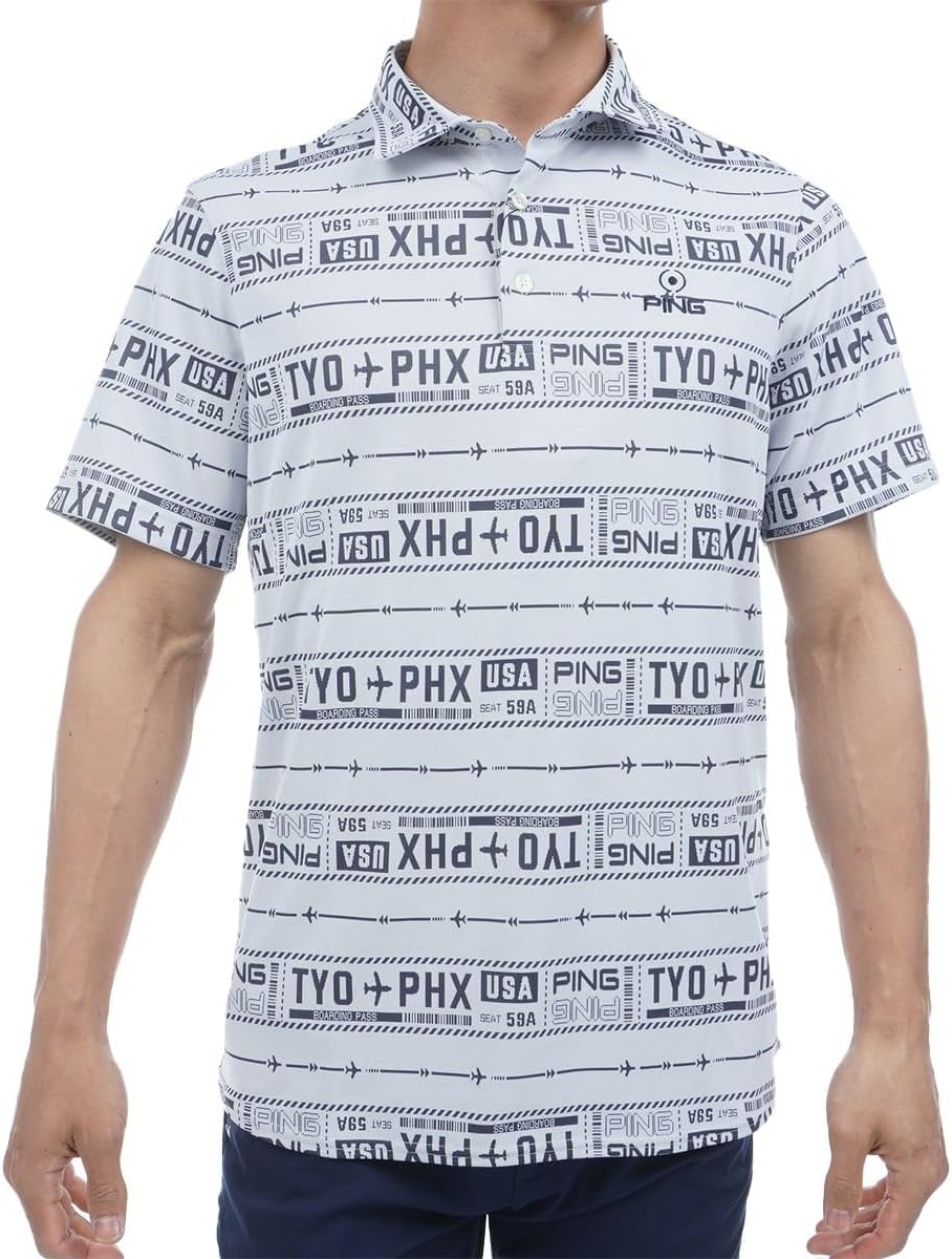 

Мужская поло-рубашка с коротким рукавом Pin Apparel 621-5160219 (жаккардовый узор в виде билета) / для гольфа Ping, темно-синий/белый