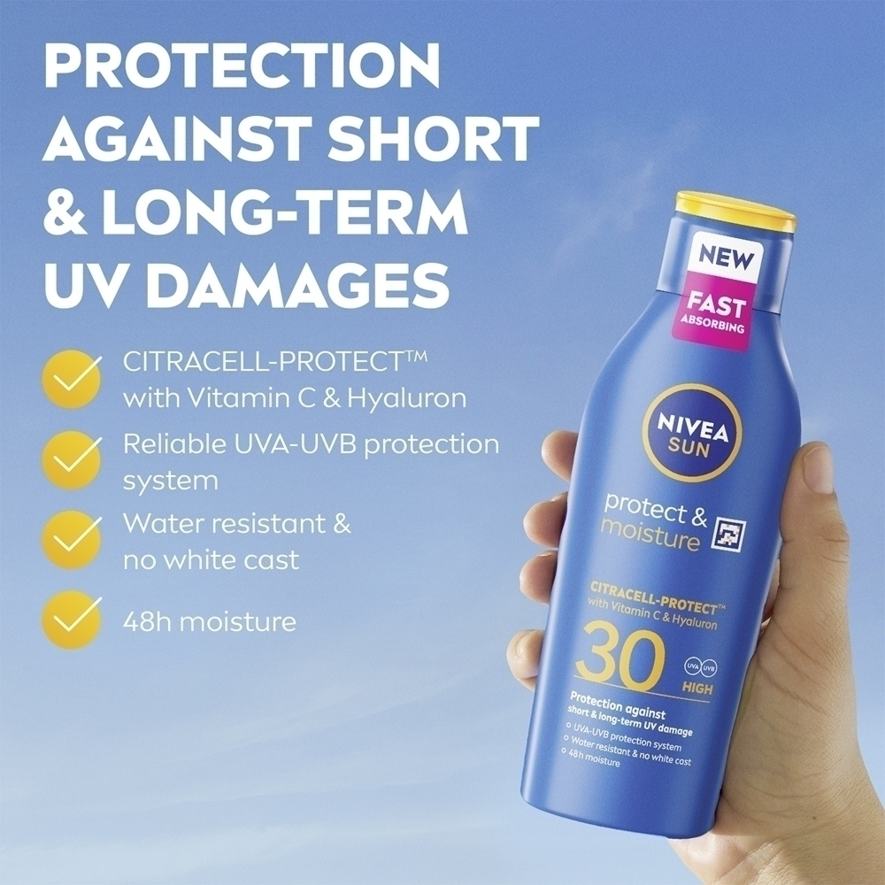 Солнцезащитное и увлажняющее молочко с солнцезащитным эффектом SPF 30 Nivea, 400 мл — фото 2
