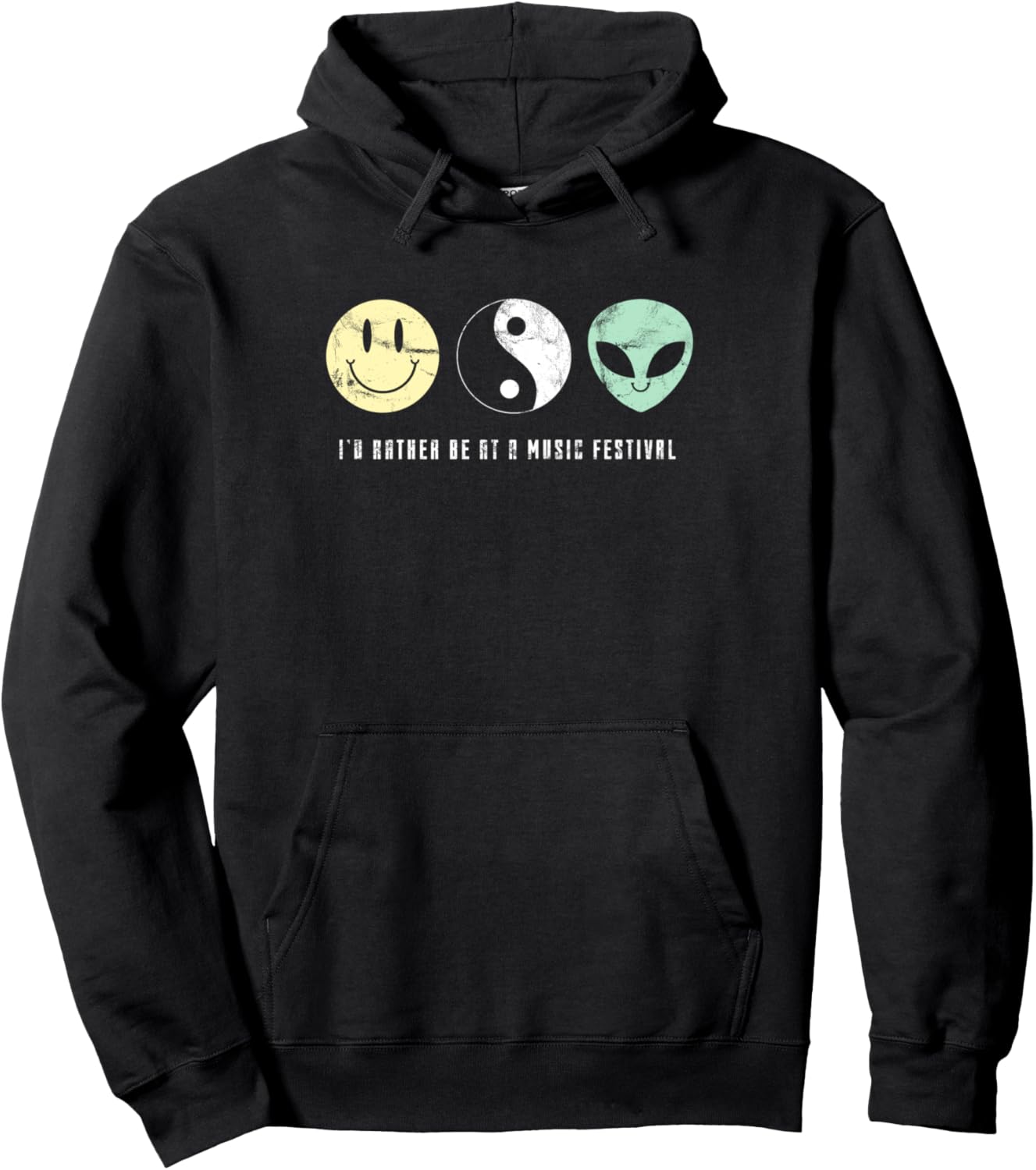 

Толстовка с надписью Smile Yin Yang Alien I'd Rather Be At A Music Festival, черная Trendy Apparel
