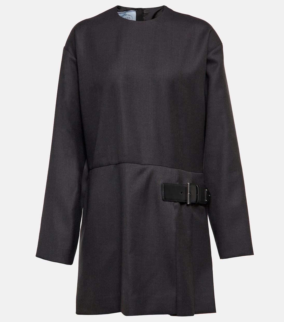 

Мини-платье из шерстяного крепа с пряжкой Prada, Antracite